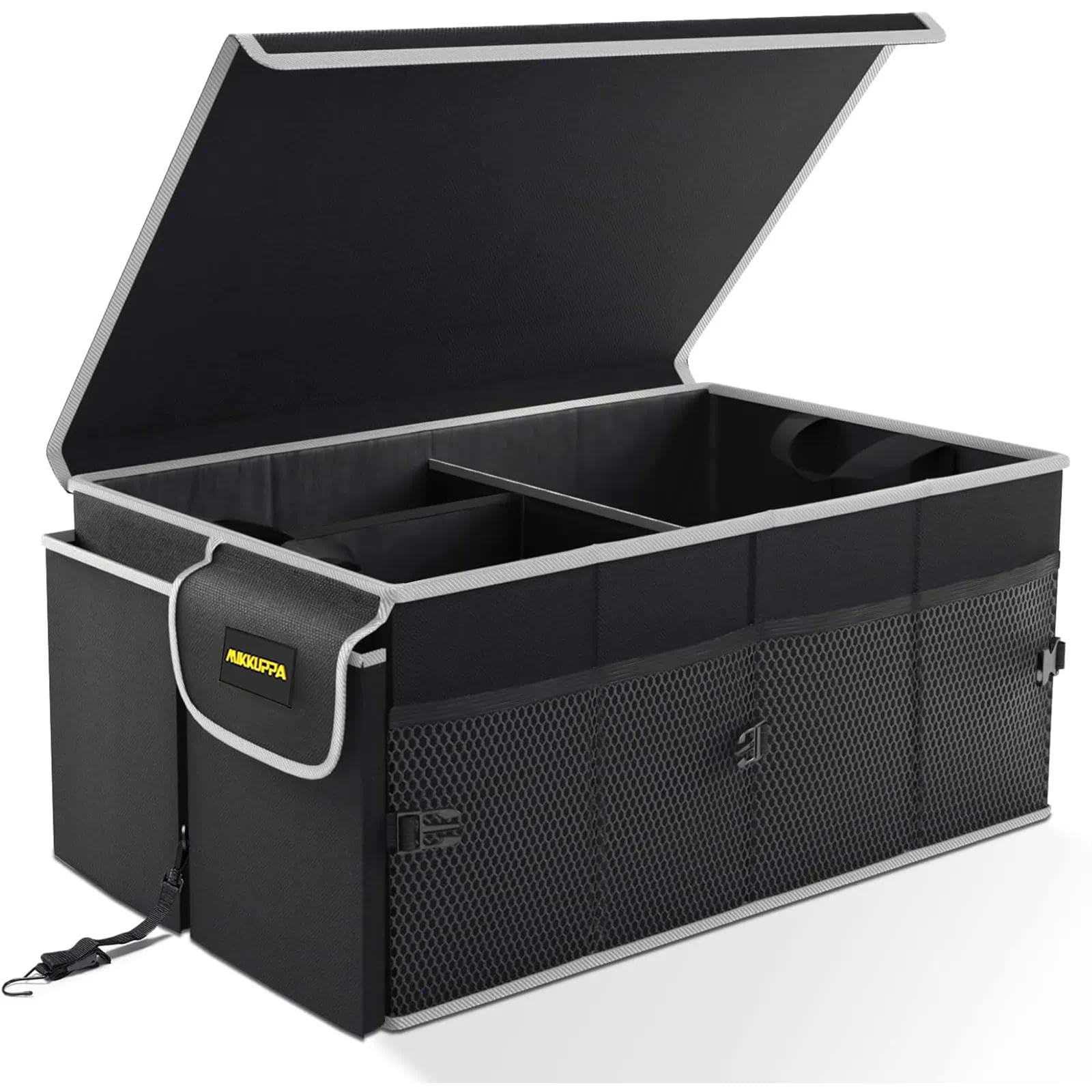 MIKKUPPA front view with lid showing organized storage and sturdy build benefit