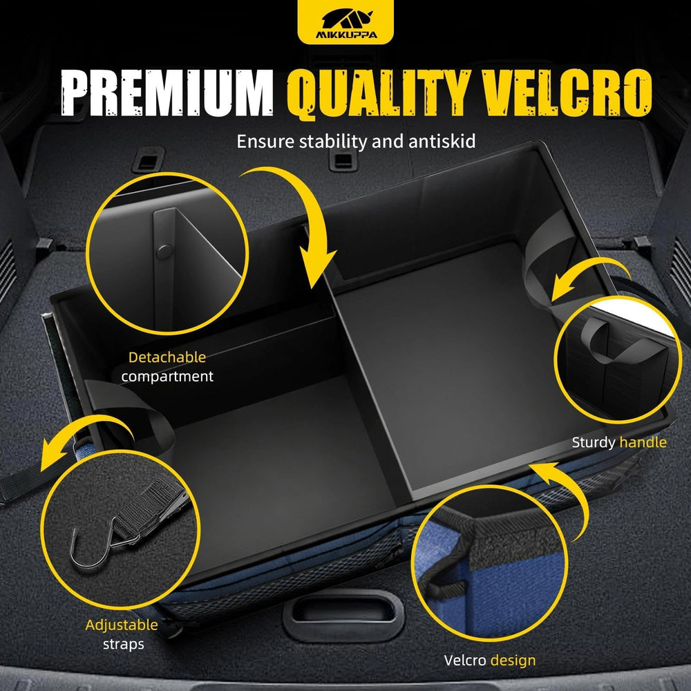 MIKKUPPA installed in car trunk with straps fastened reducing cargo movement while driving
