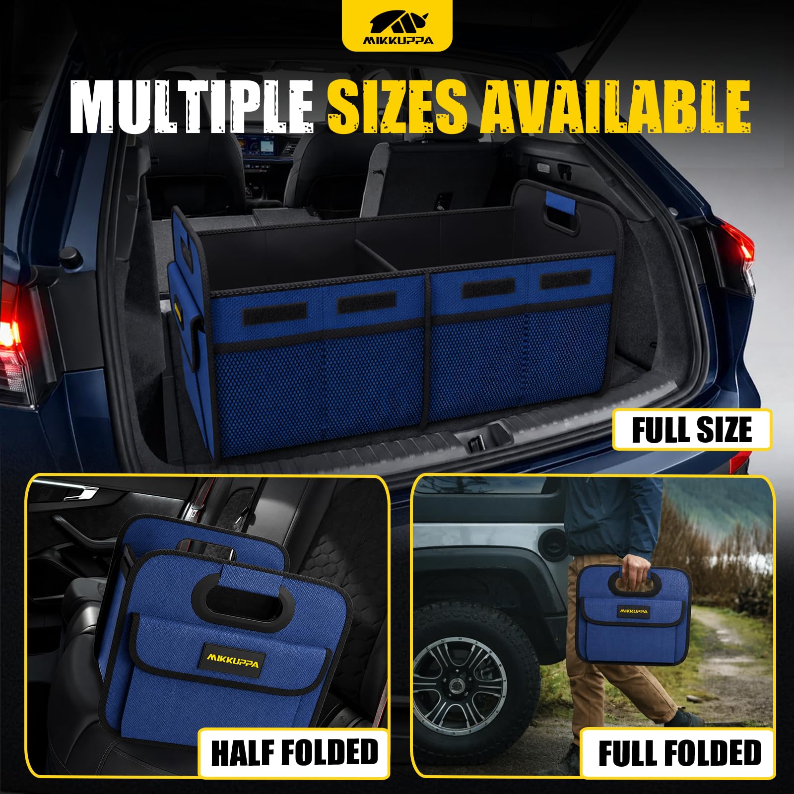 MIKKUPPA organizer in car trunk with groceries illustrating secure transport