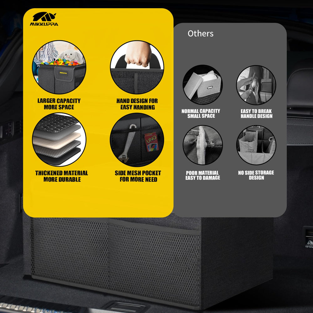 MIKKUPPA placed in SUV trunk demonstrating space-saving secure storage benefit