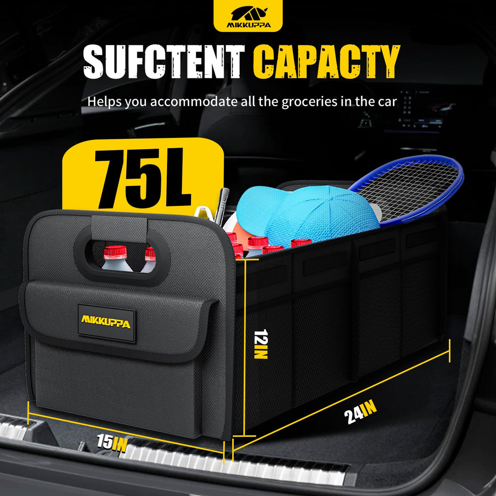 MIKKUPPA open in car trunk holding groceries for organized travel