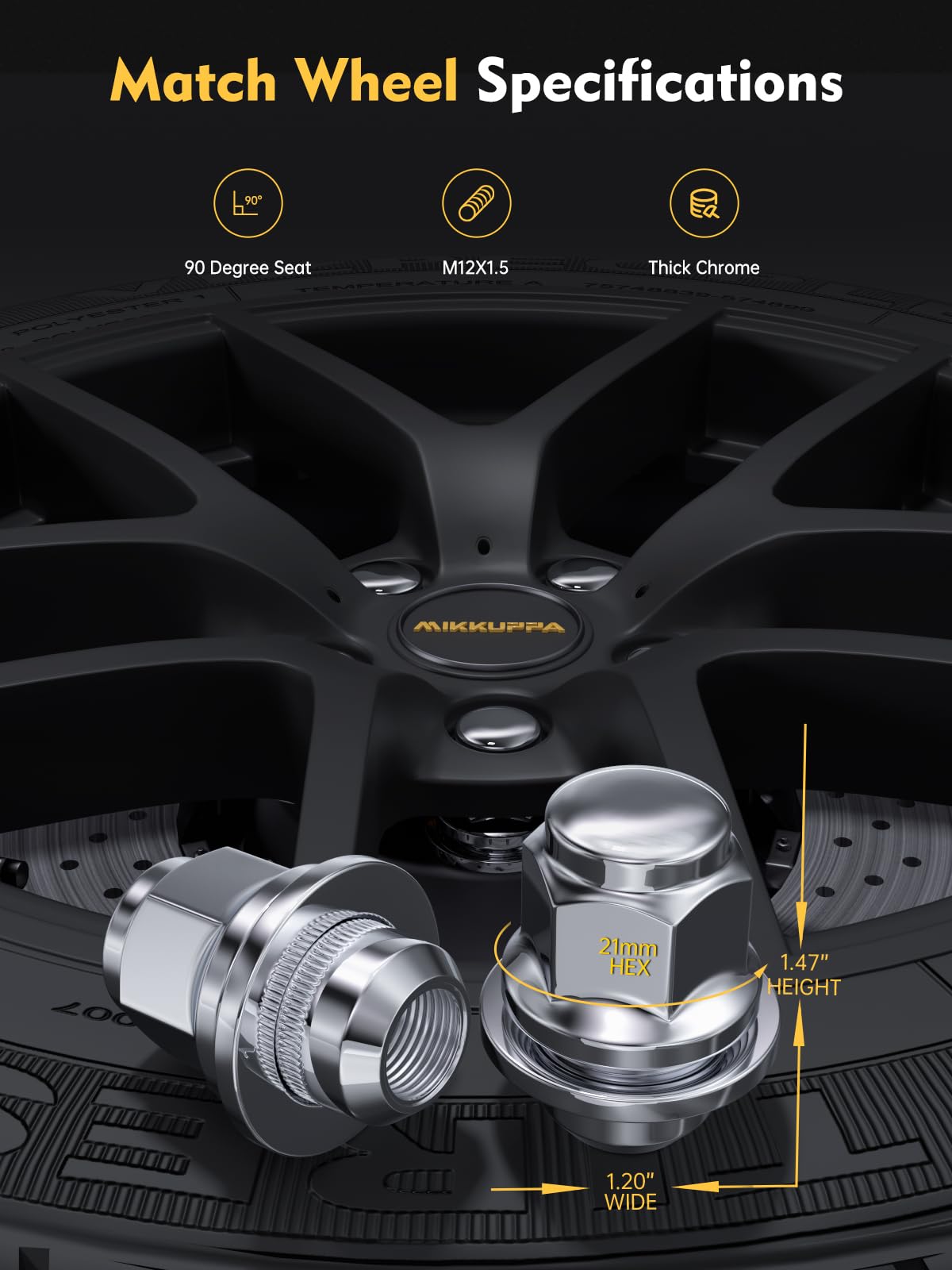 MIKKUPPA close side profile of closed-end mag-seat lug nut, protects threads