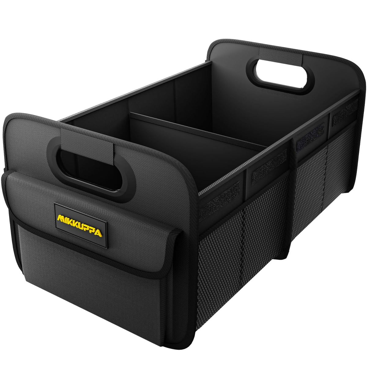 MIKKUPPA trunk organizer front view showing spacious interior and durable build