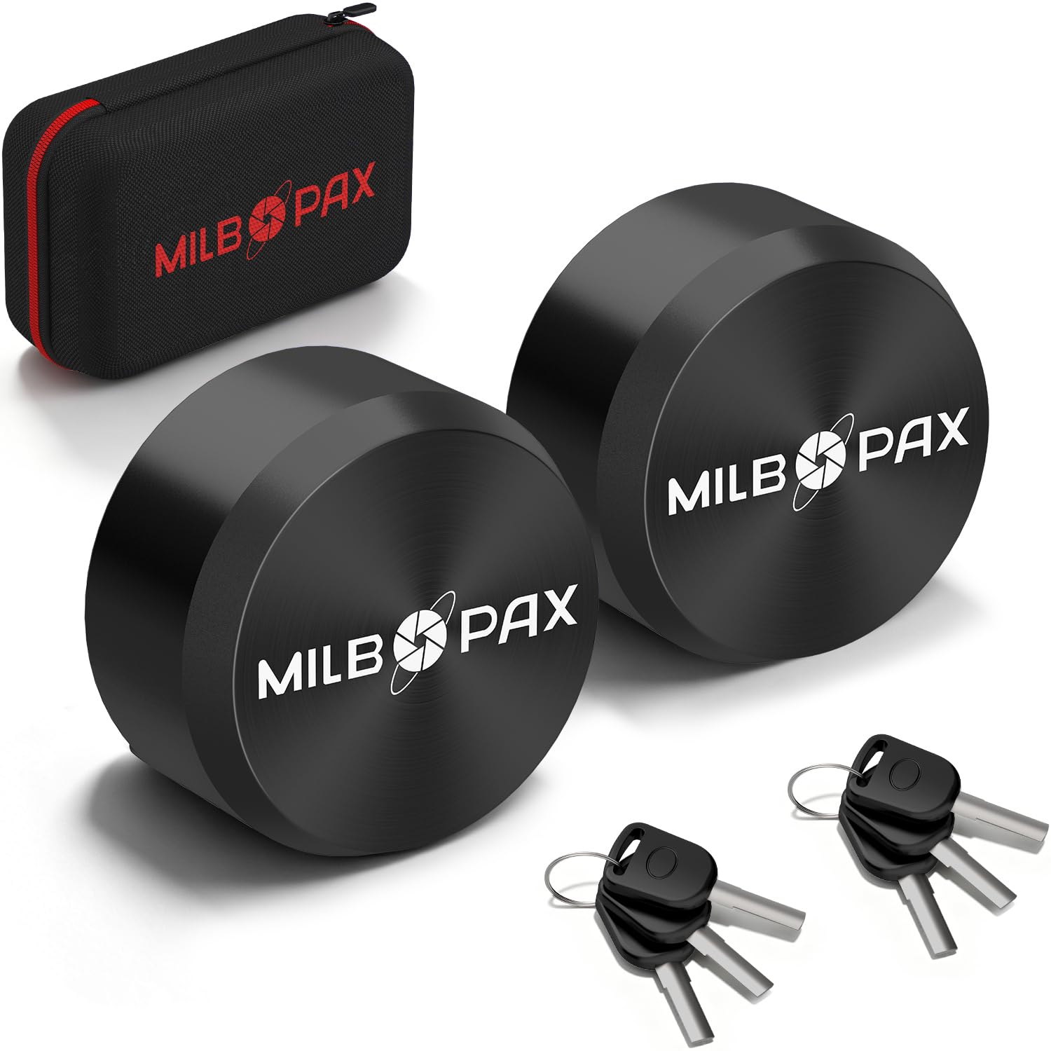 MILBOPAX front view of two puck locks showing compact protection