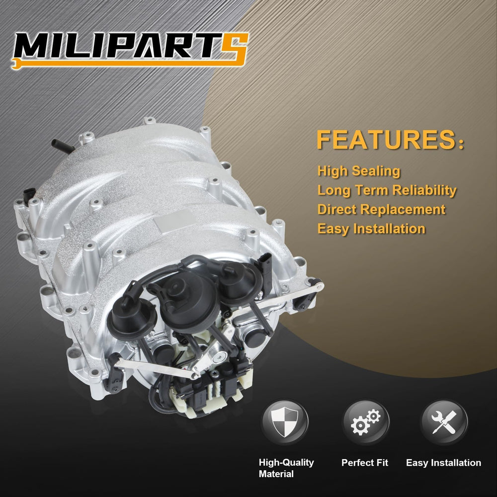 MILIPARTS manifold side view highlighting bolt locations and OEM-match mounting points