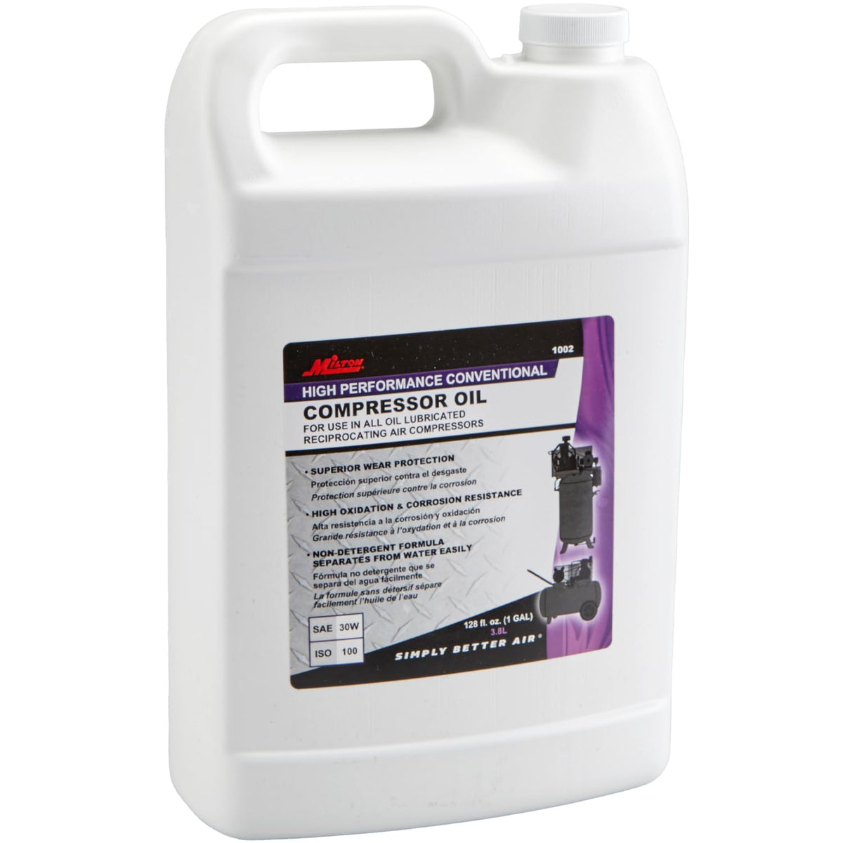 Milton 1002 gallon container front label showing product and benefits