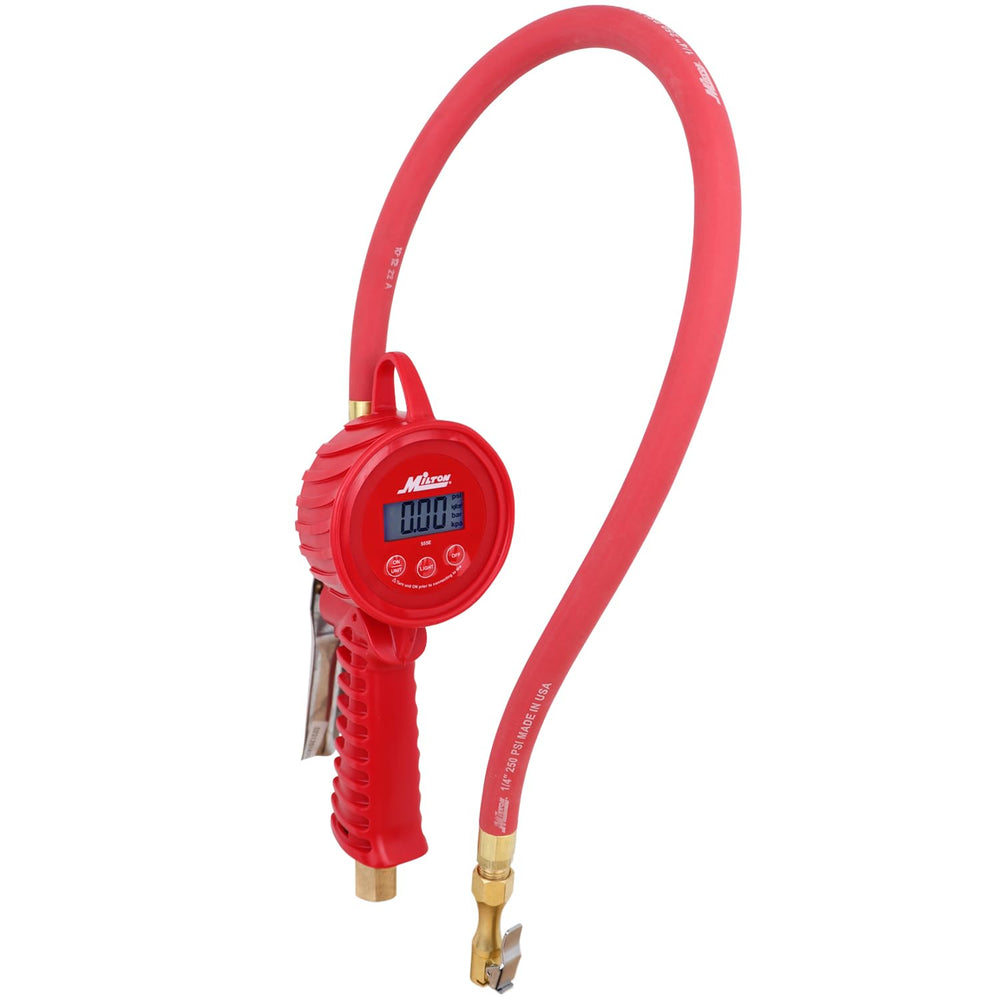 Milton 555e front view showing compact digital inflator — accurate readings