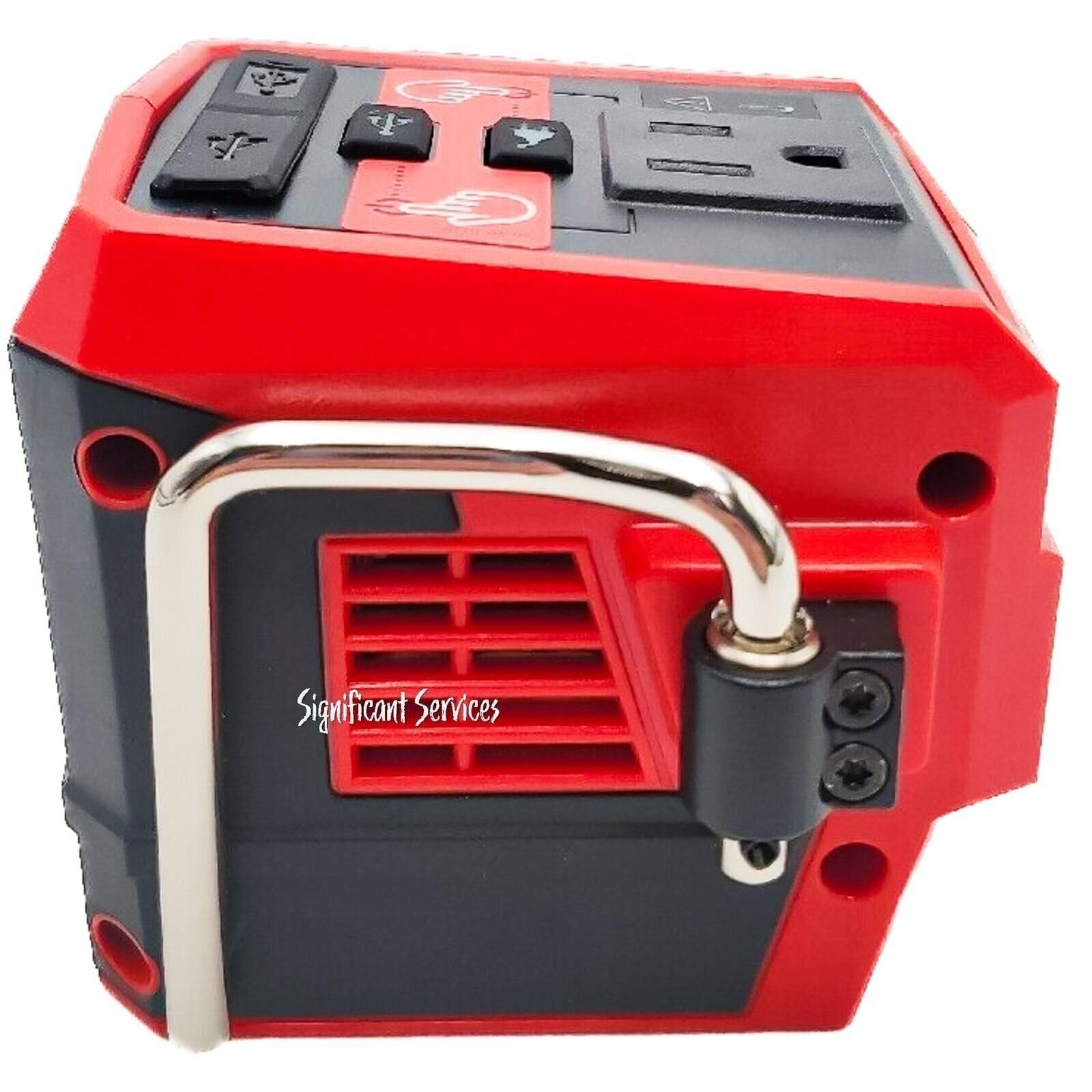 Milwaukee 2846-20 ports and label close-up highlighting 175W rating and connections