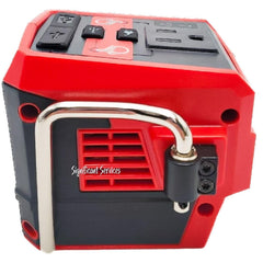 Milwaukee 2846-20 ports and label close-up highlighting 175W rating and connections
