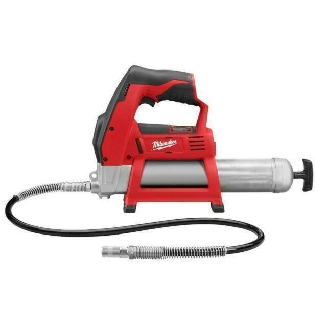 Milwaukee grease gun on equipment demonstrating fast, precise lubrication on site