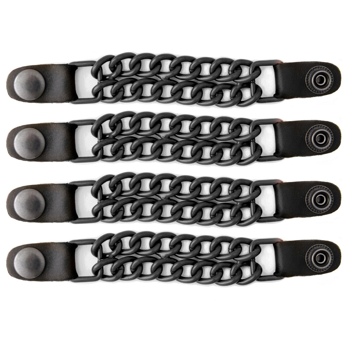 Milwaukee Leather front view showing extenders adding fit and polished chrome style