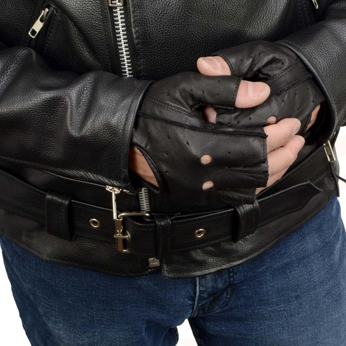 Milwaukee Leather open knuckle detail showing flexible movement and breathable styling benefits