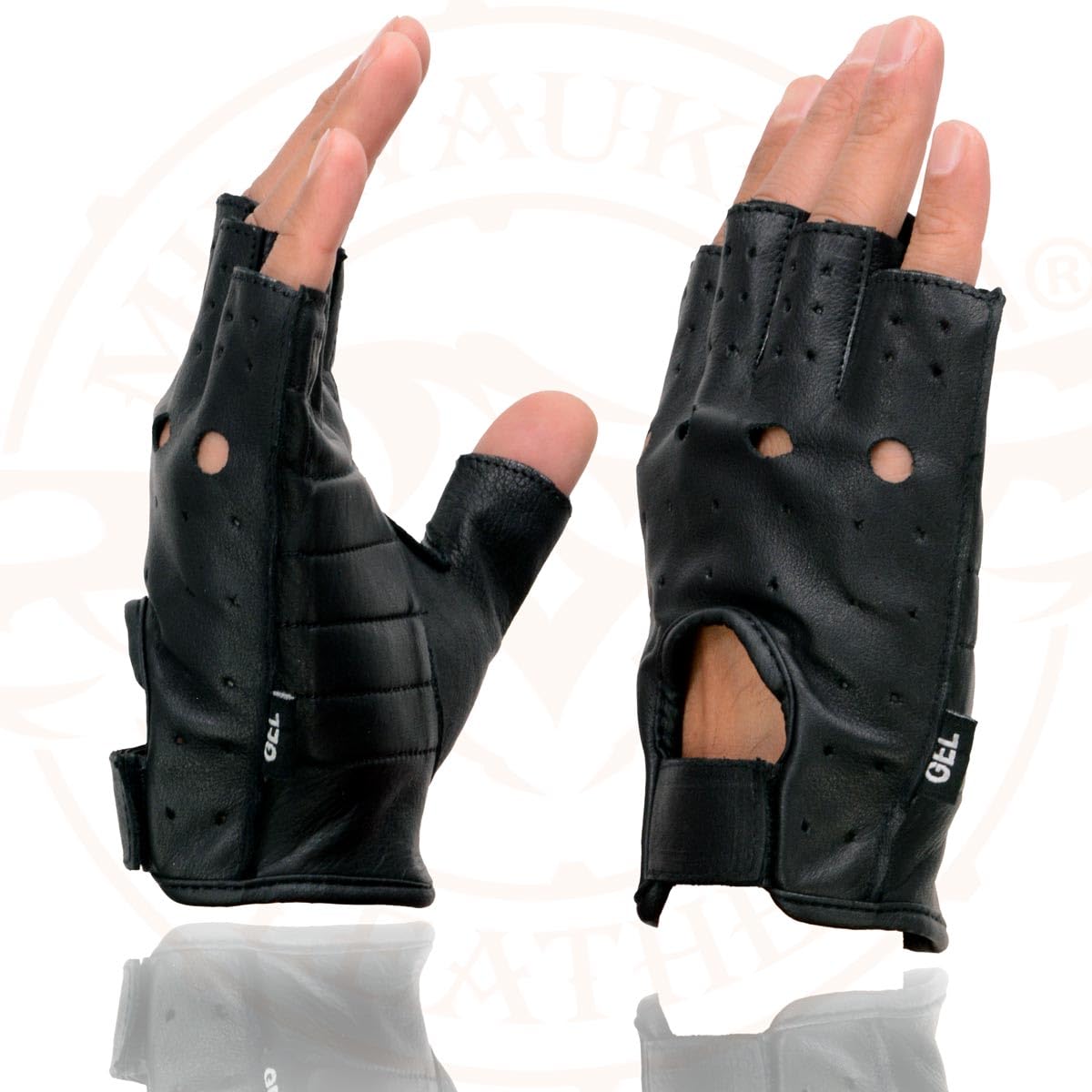 Milwaukee Leather gloves beside a ruler for size comparison and accurate fit selection