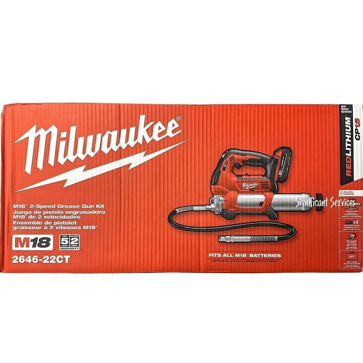 Milwaukee M18 2646-22CT front view showing kit layout and compact batteries for portability