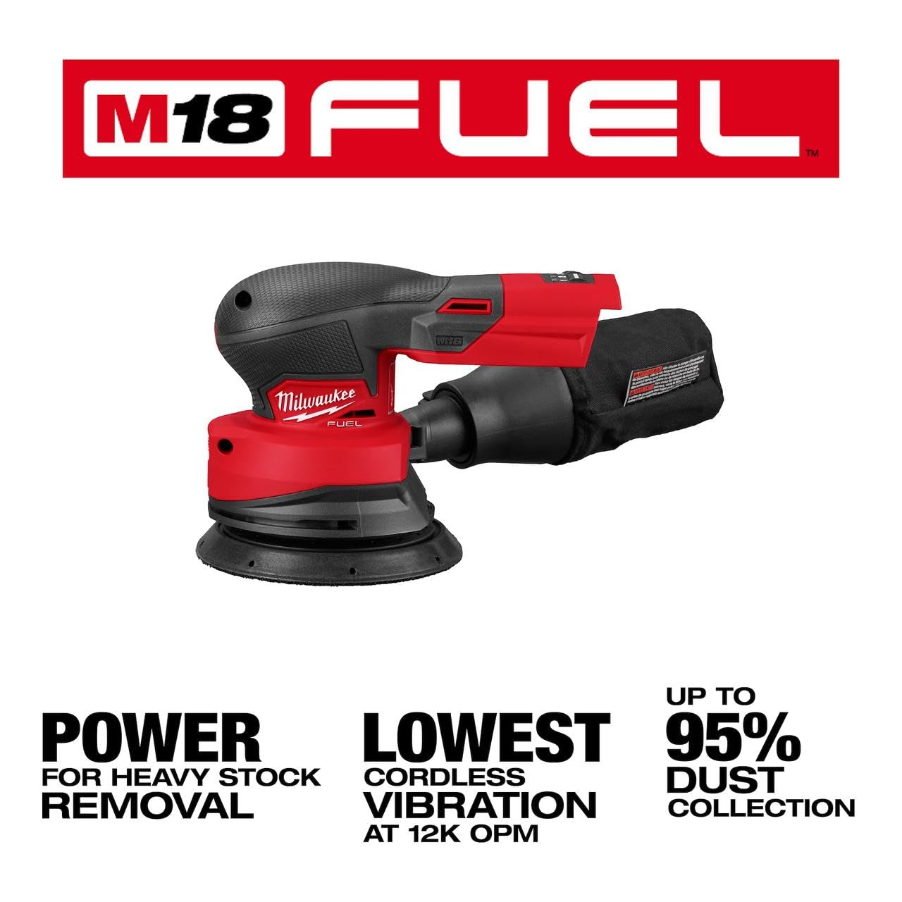Milwaukee M18 FUEL sander next to ruler showing compact size and jobsite portability