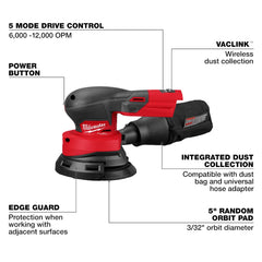 Milwaukee M18 FUEL sander top-handle detail for comfortable grip and control