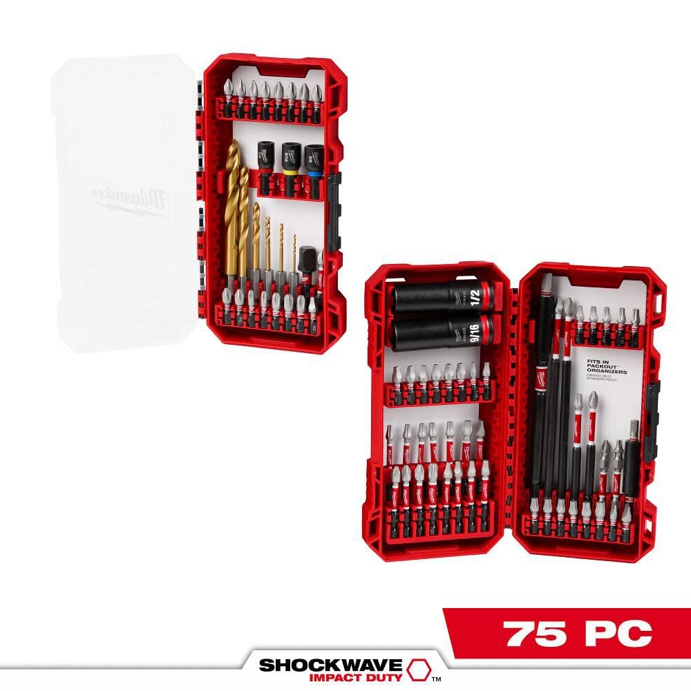Milwaukee case open with organized bits for quick selection benefit