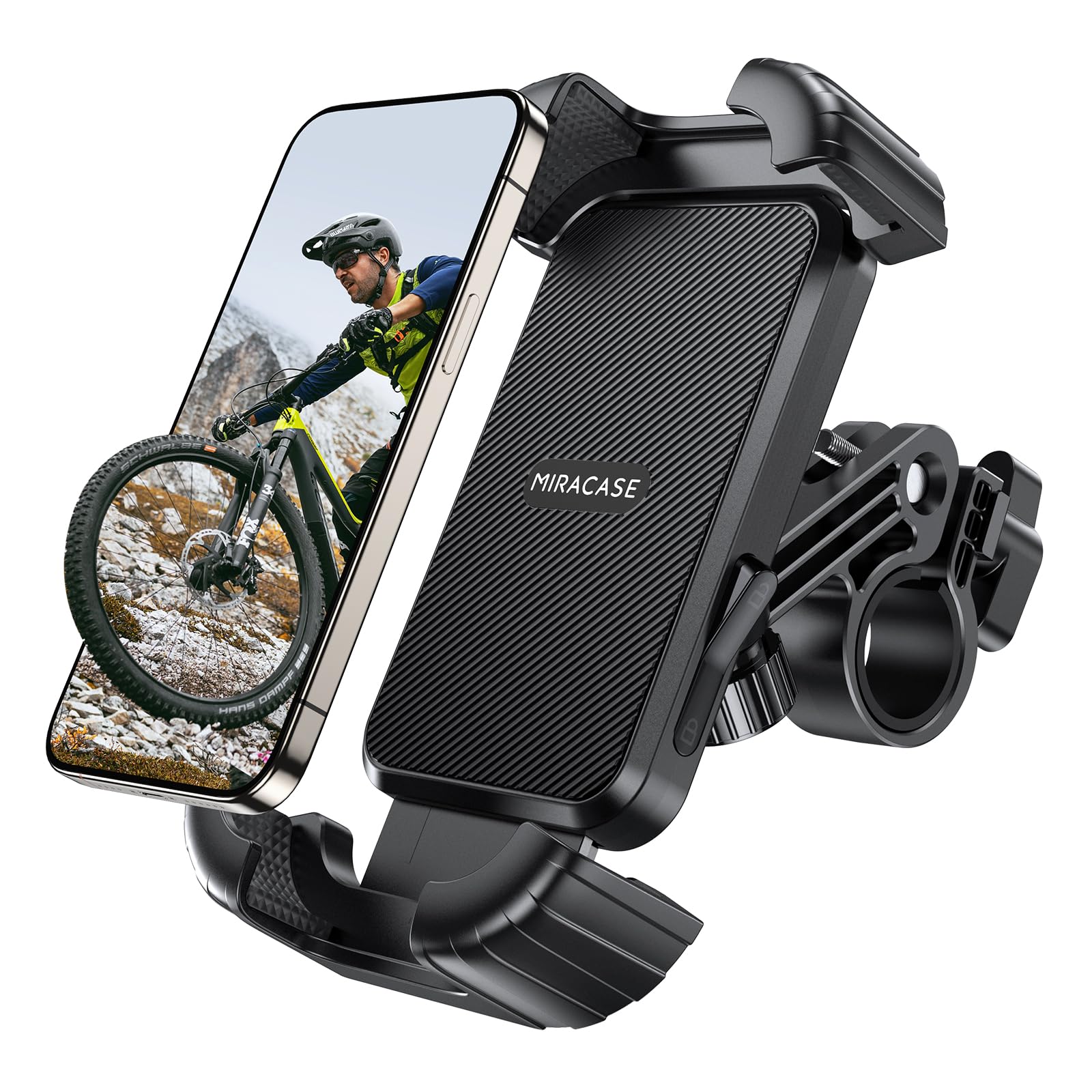 Miracase front view with phone mounted showing secure grip and easy visibility