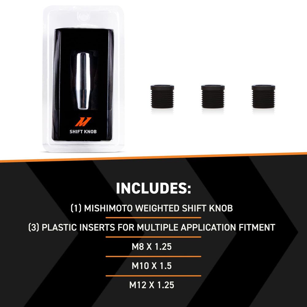 Mishimoto three thread-pitch adapters laid out illustrating universal fitment benefit