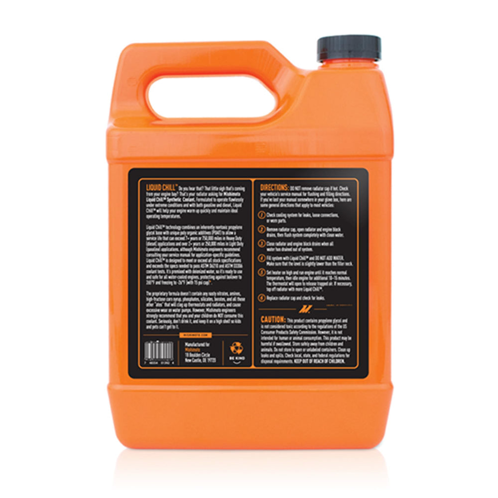 Mishimoto bottle in engine bay illustrating in-use coolant replacement
