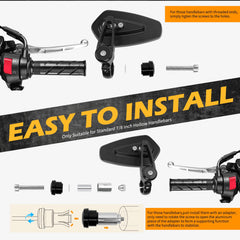 MISS MOLY left-side installed on motorcycle handlebar demonstrating wider rear visibility