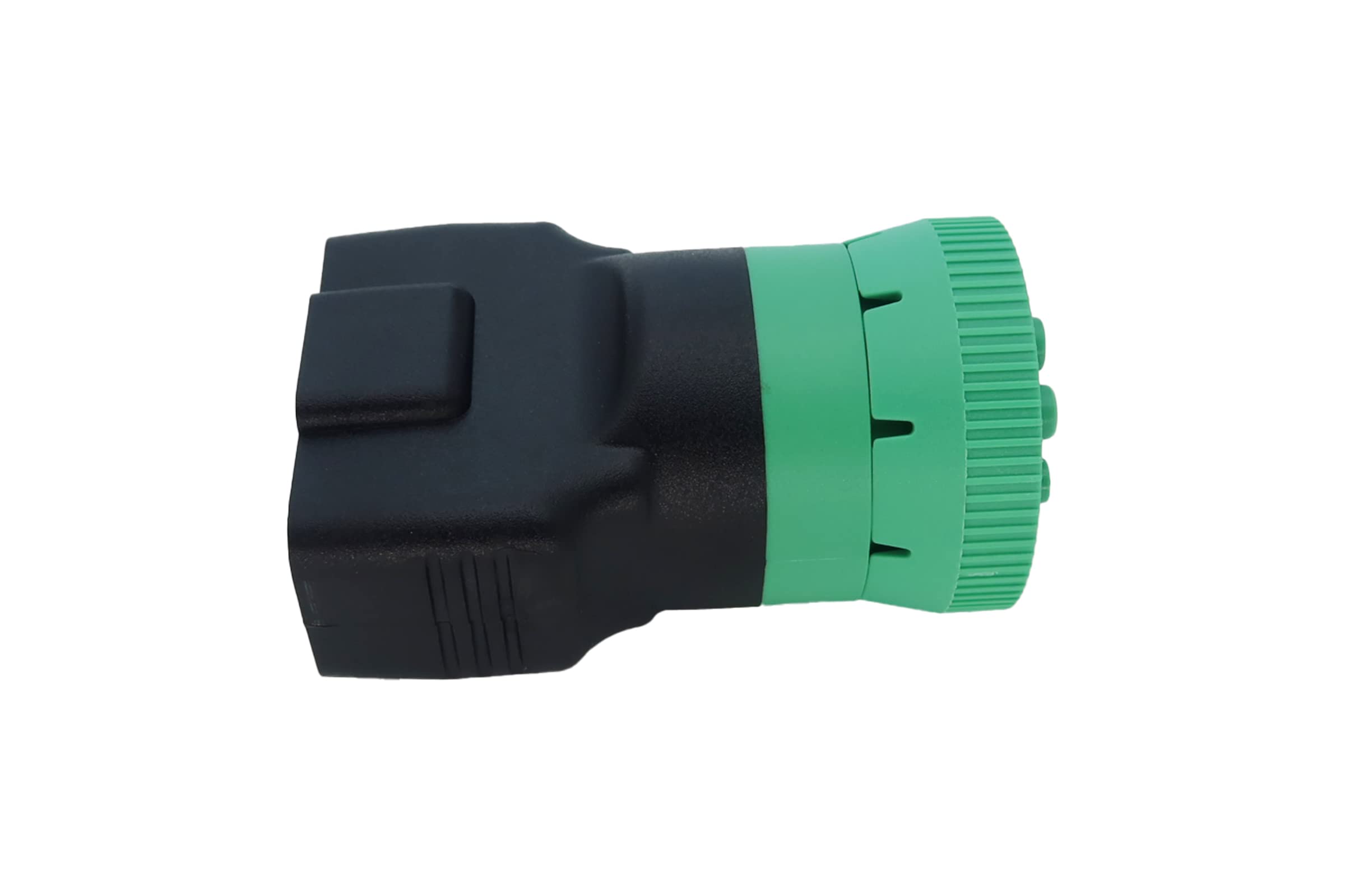 MITOB closeup of green J1939 male connector highlighting secure fit benefit