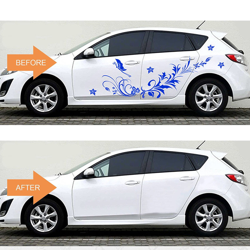 MIVIDE before and after car decal removal, reveals restored painted surface