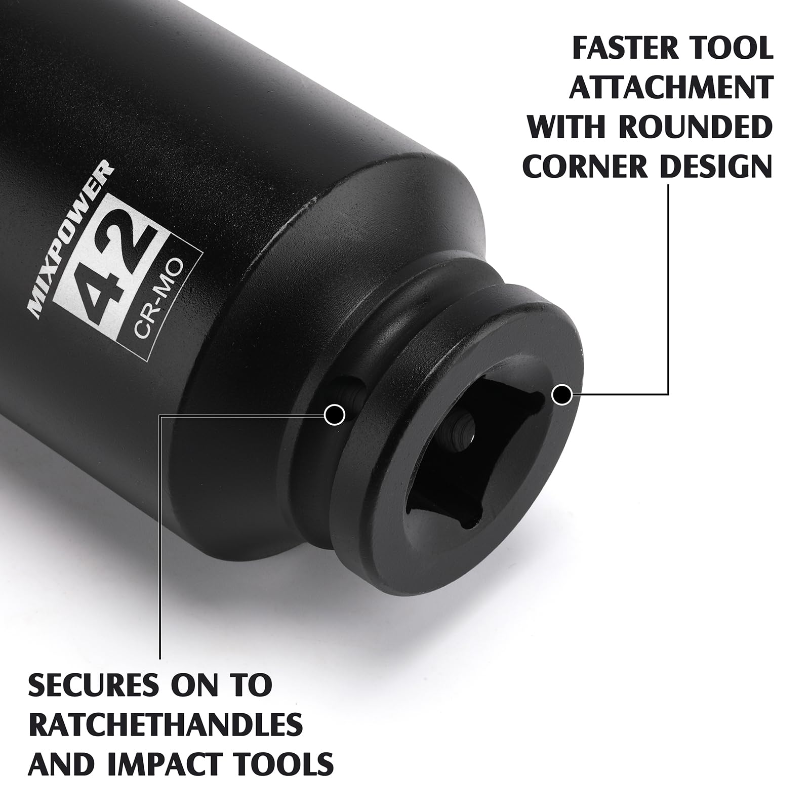MIXPOWER deep socket profile fitted over axle stud for reach and clearance