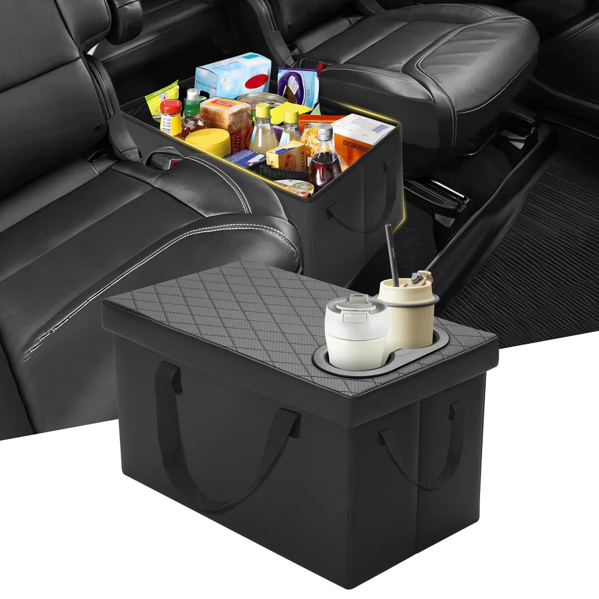 Mixsuper Liner front view showing console organizer and neat storage benefit