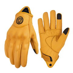 mjmoto front view of yellow gloves showing retro style and visible fit benefits