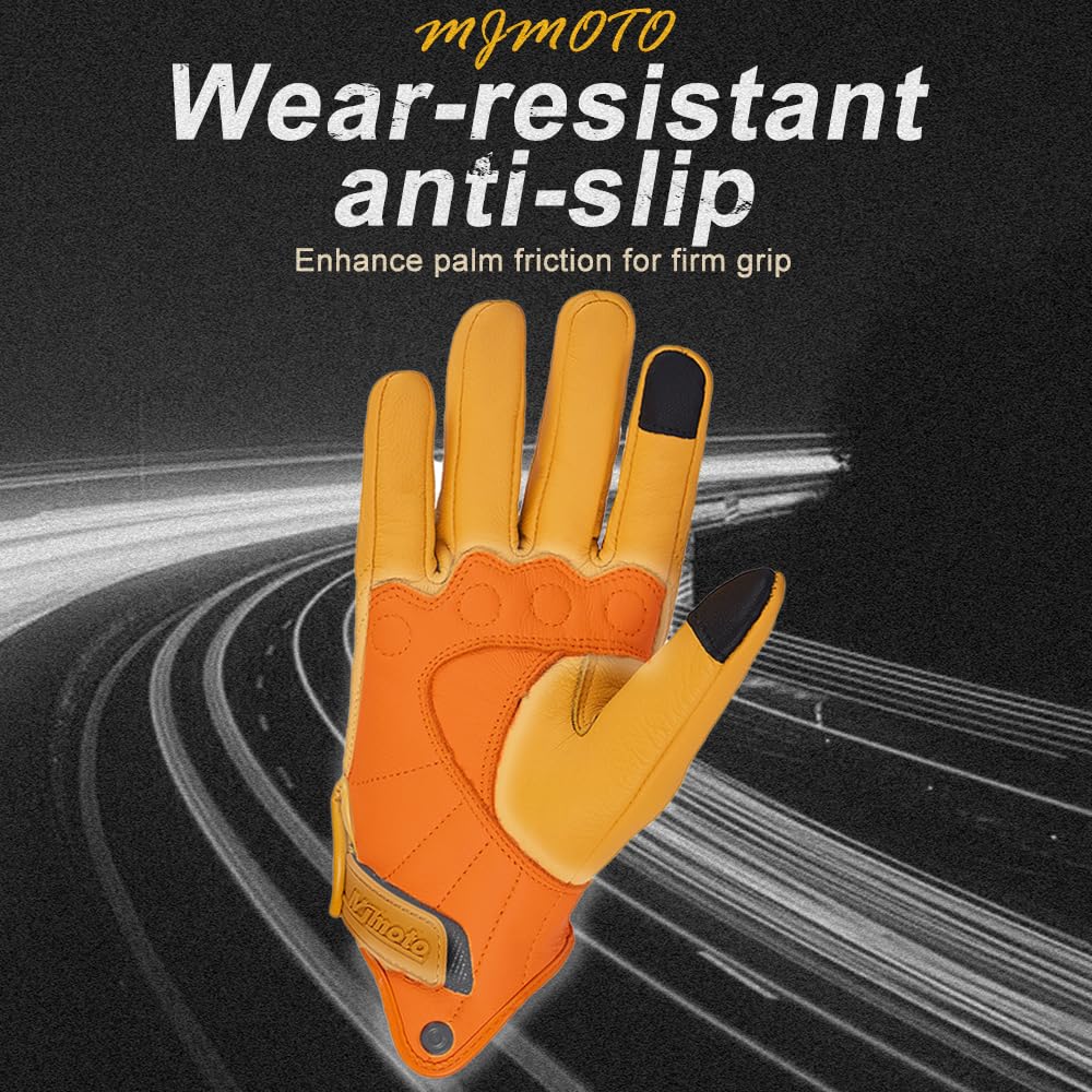 mjmoto rider wearing gloves on urban street illustrating real-world use
