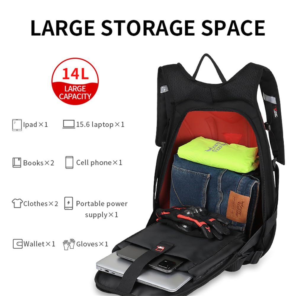 mjmoto open main compartment revealing organization for clothes and gadgets