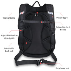 mjmoto side profile with helmet demonstrating helmet storage capacity