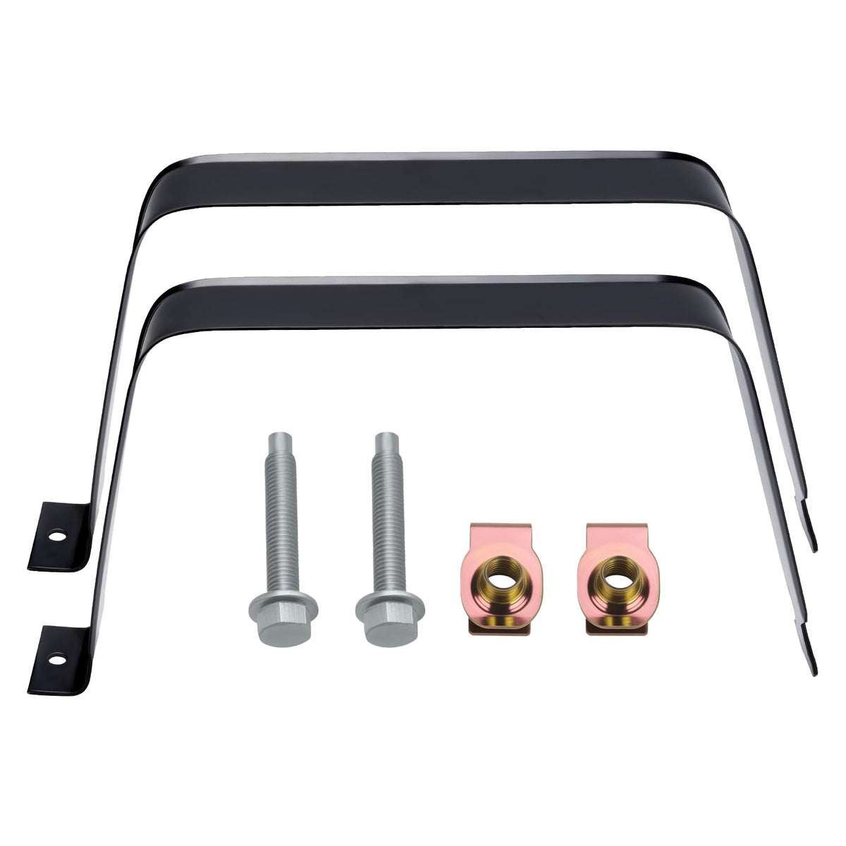 MK-Morzon front view of fuel tank strap kit showing included parts and fitment
