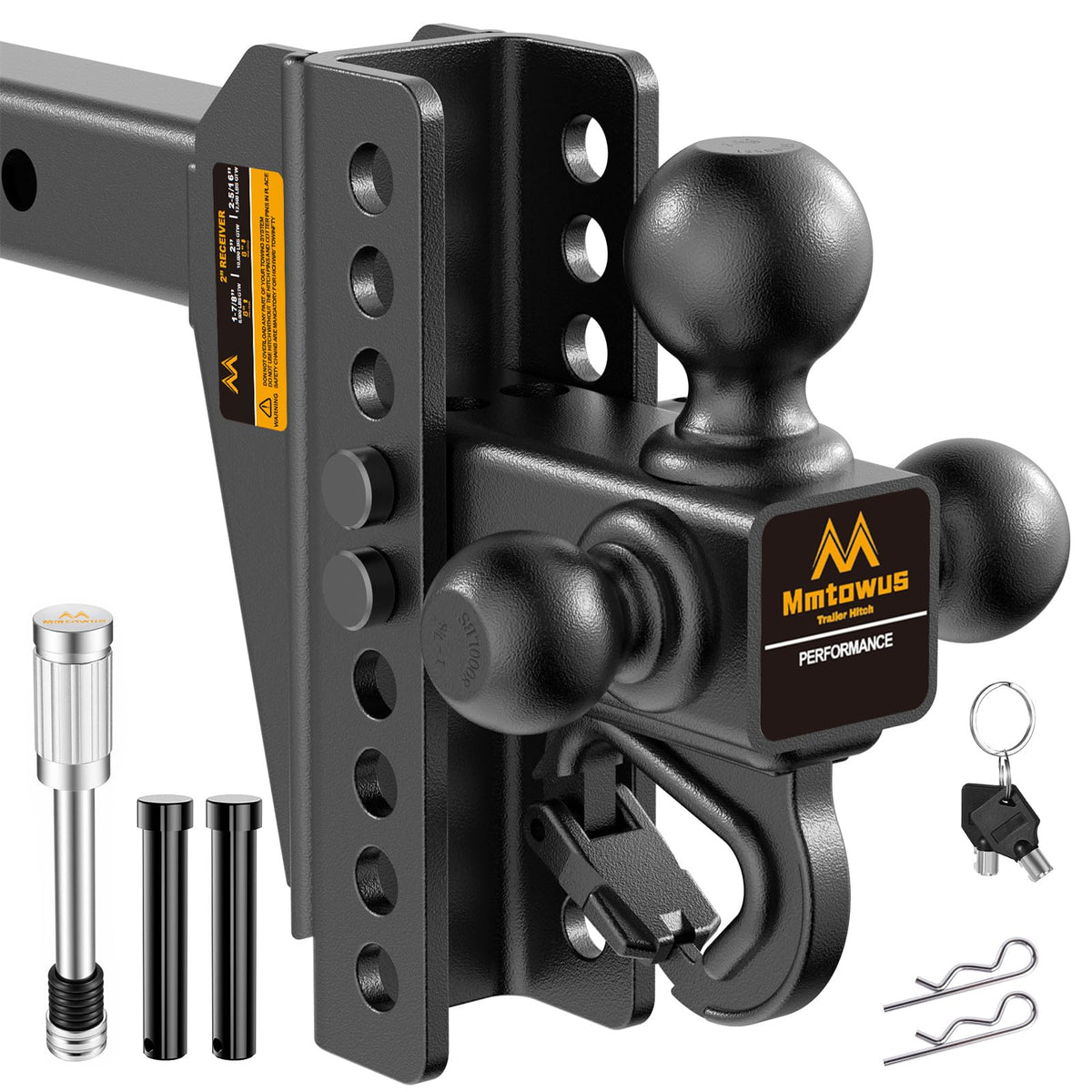 Mmtowus front view assembled hitch showing tri-ball versatility and durability