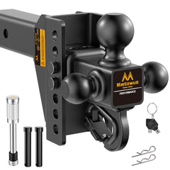 Mmtowus front view of tri-ball hitch showing three balls and receiver fit benefit versatility