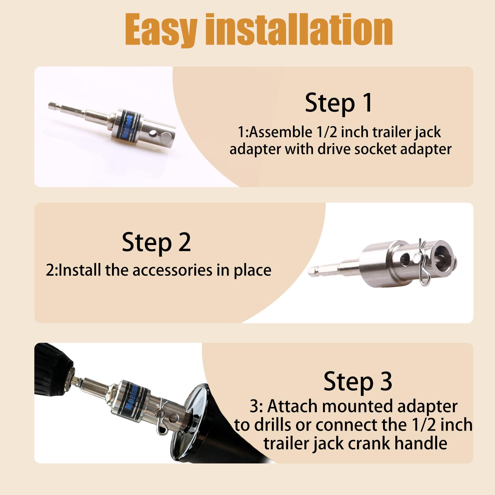 Moalaok packaged kit with all components for immediate trailer jack conversion