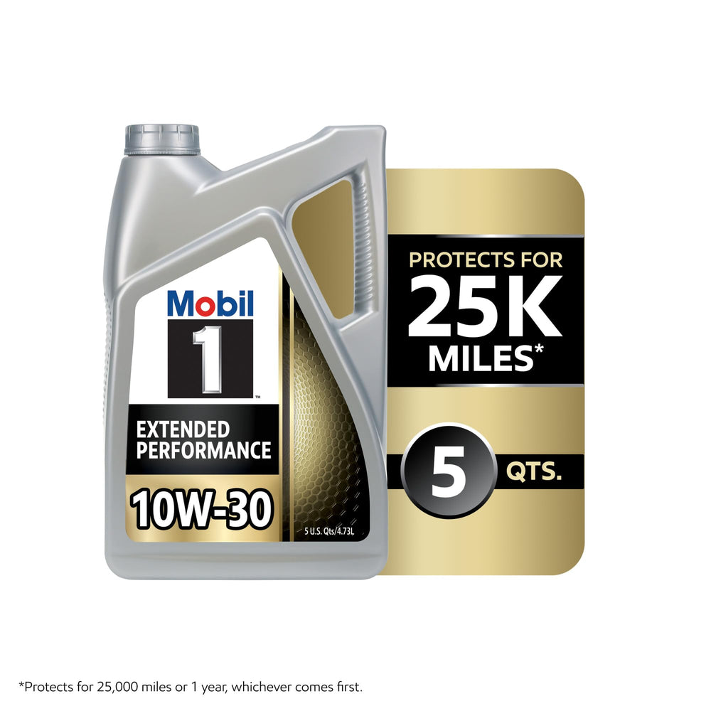 Mobil 1 pouring into engine funnel for quick, clean refill
