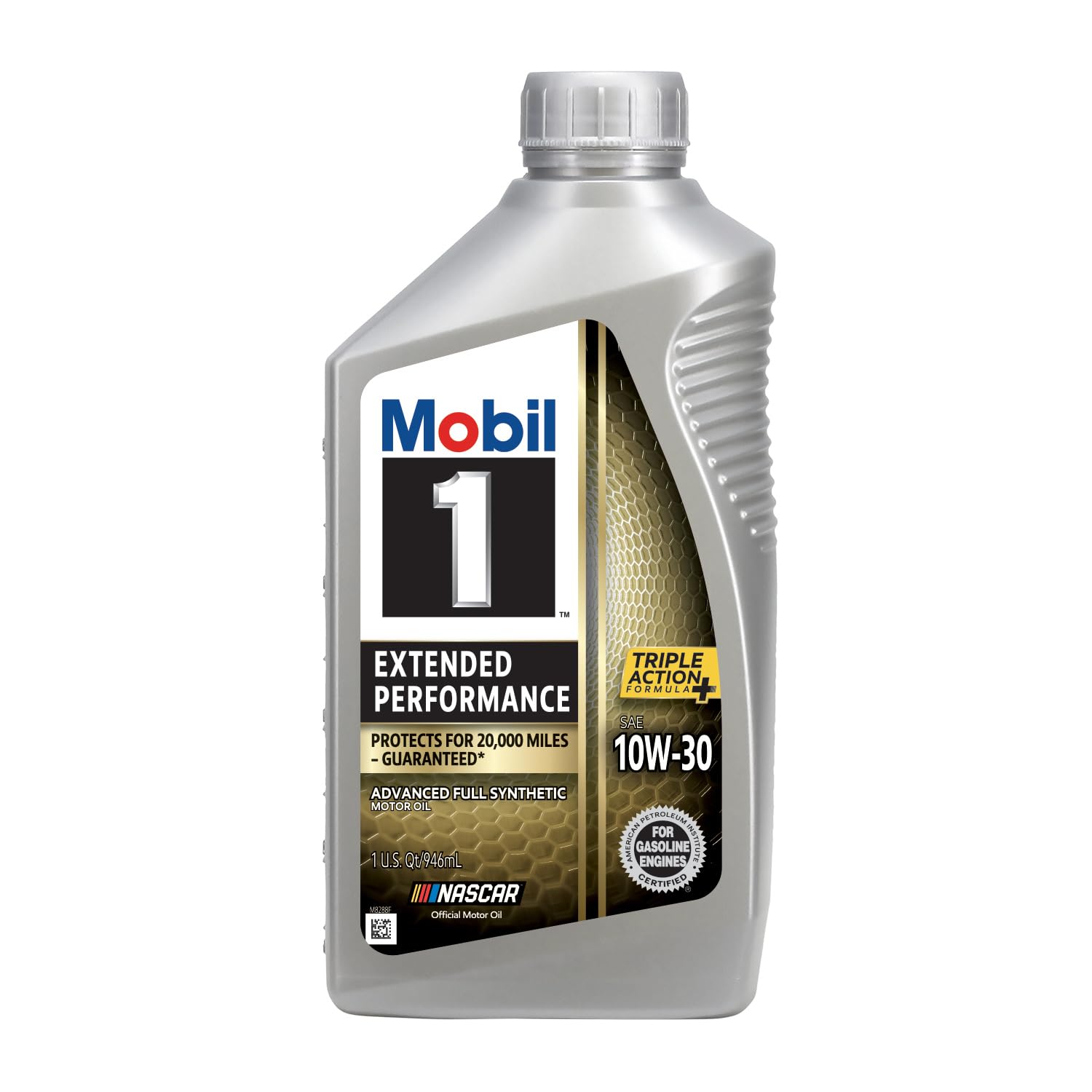 Mobil 1 front packaging showing 10W-30 six-pack, clear product identity and volume