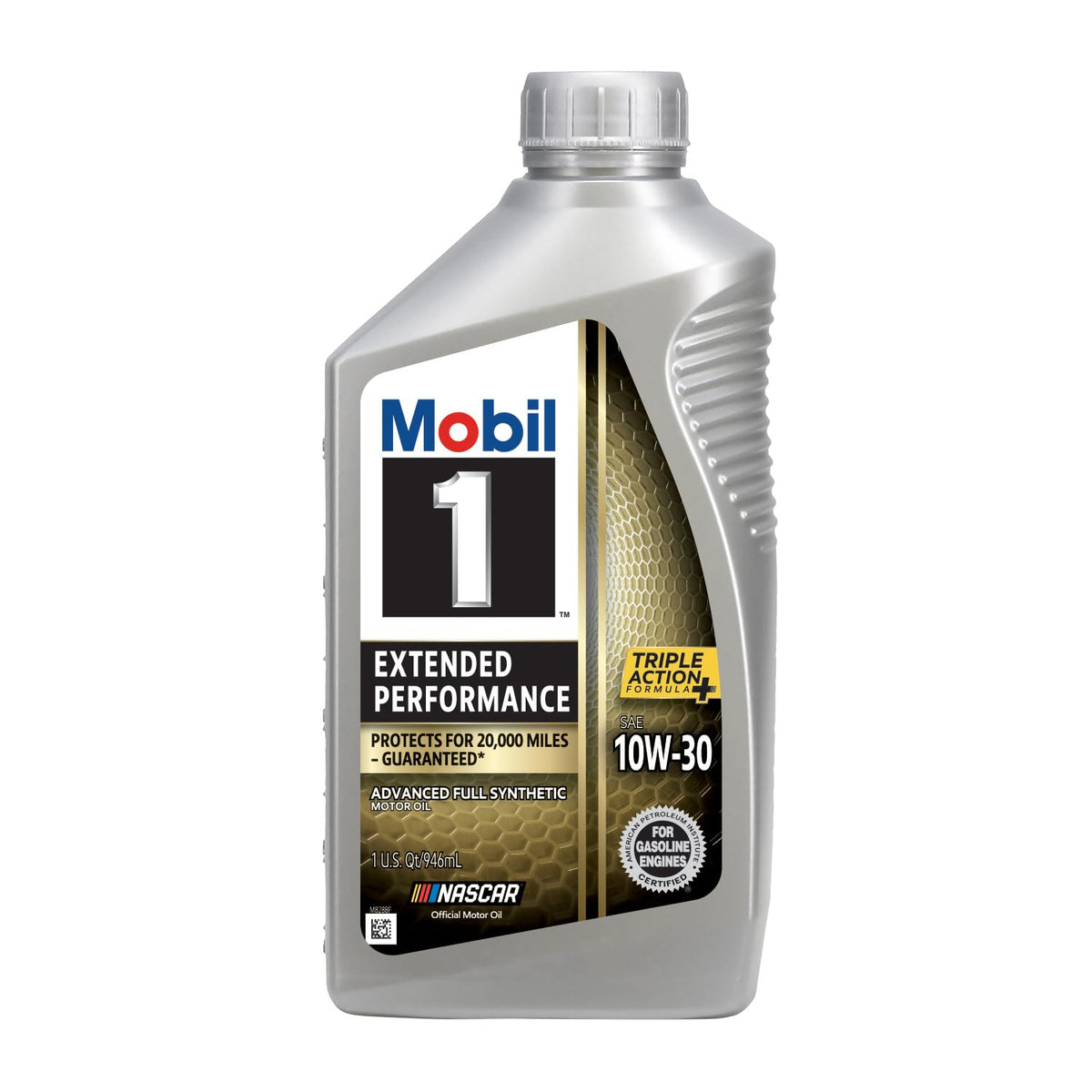 Mobil 1 front packaging showing 10W-30 six-pack, clear product identity and volume