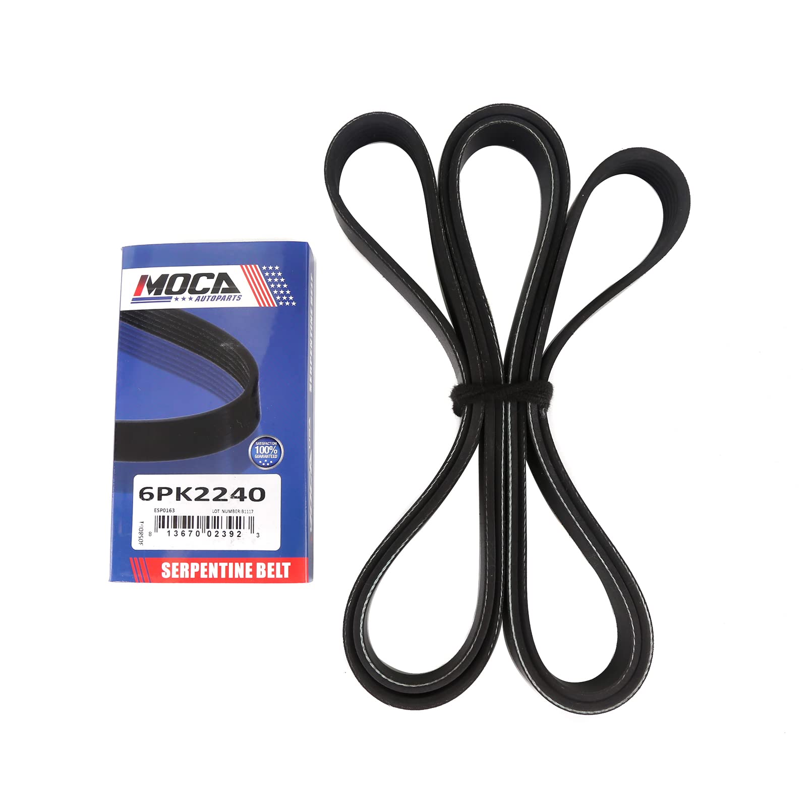 MOCA AUTOPARTS serpentine belt front packaging showing part number and fitment
