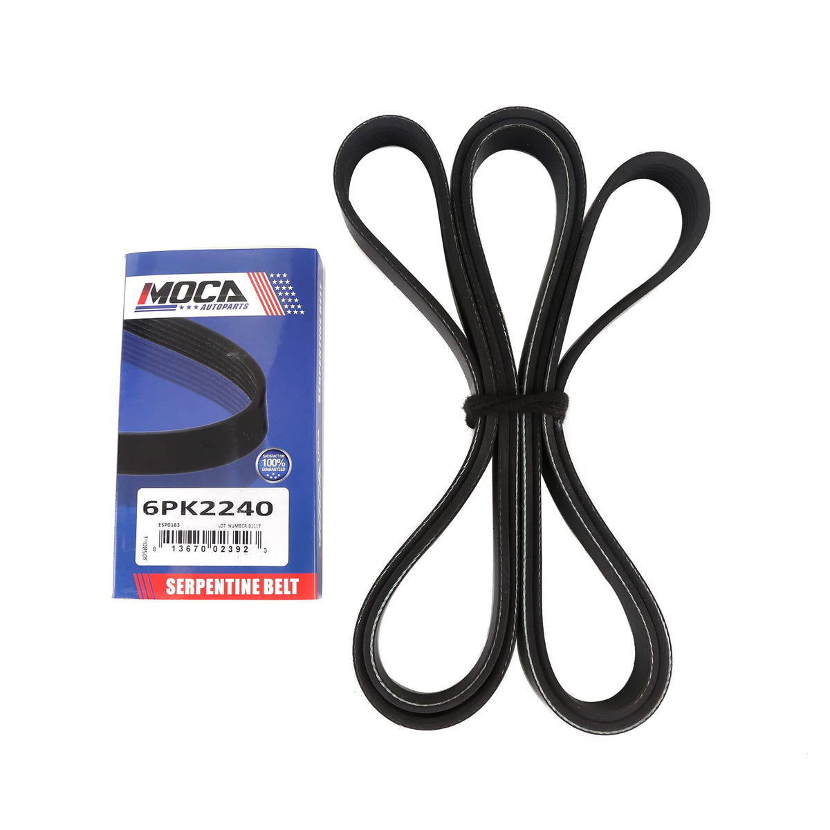 MOCA AUTOPARTS serpentine belt front packaging showing part number and fitment