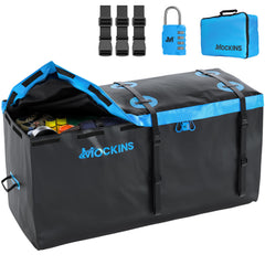 Mockins front view showing roomy 25 cu ft capacity and durable shell benefit