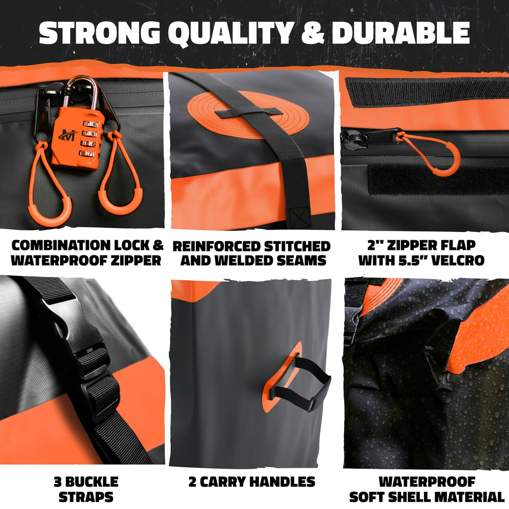 Mockins close-up of waterproof zipper and protective flap for extra protection