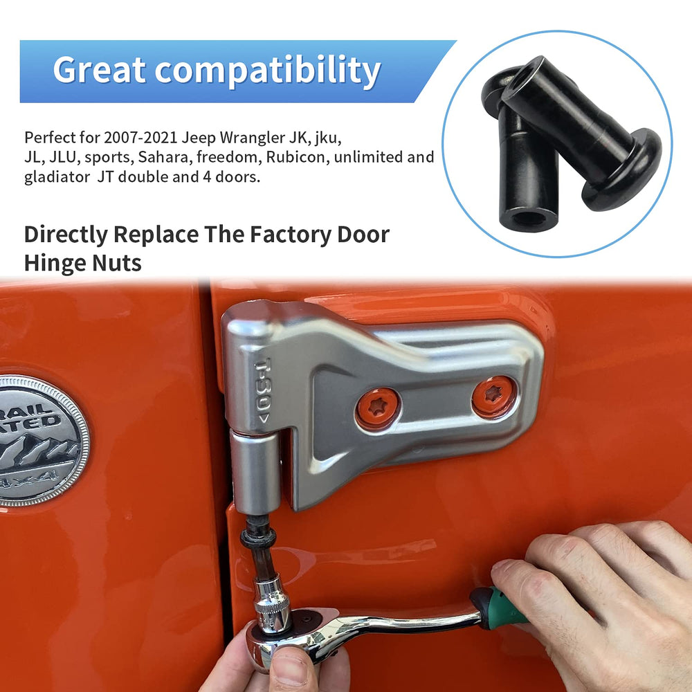 MOEBULB installed on Jeep hinge demonstrating reduced door play benefit