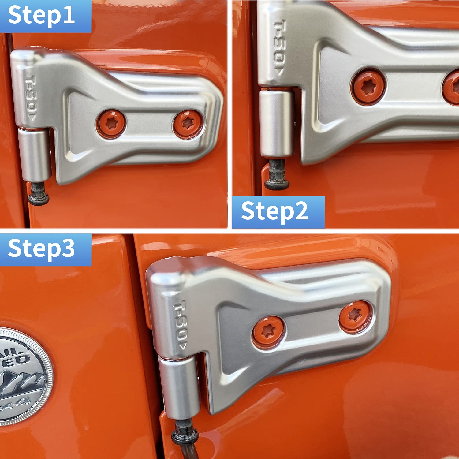 MOEBULB hinge nut next to wrench showing scale and easy-install benefit