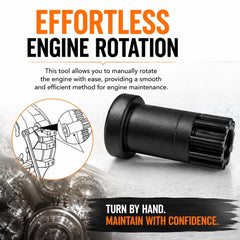 Moker tool engaged in flywheel housing demonstrating positive gear engagement benefit