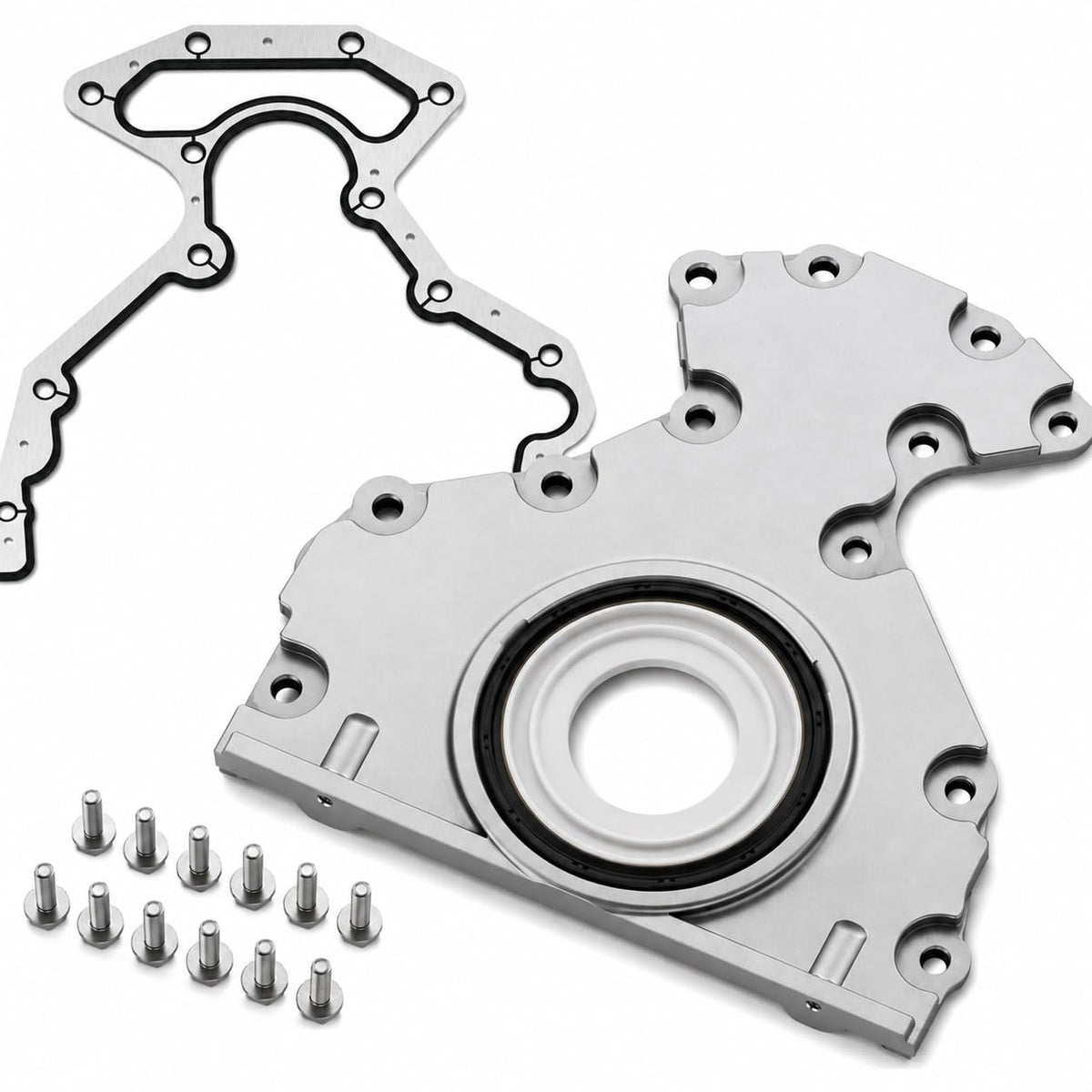 Moker front housing view showing bolt pattern and improved sealing benefit