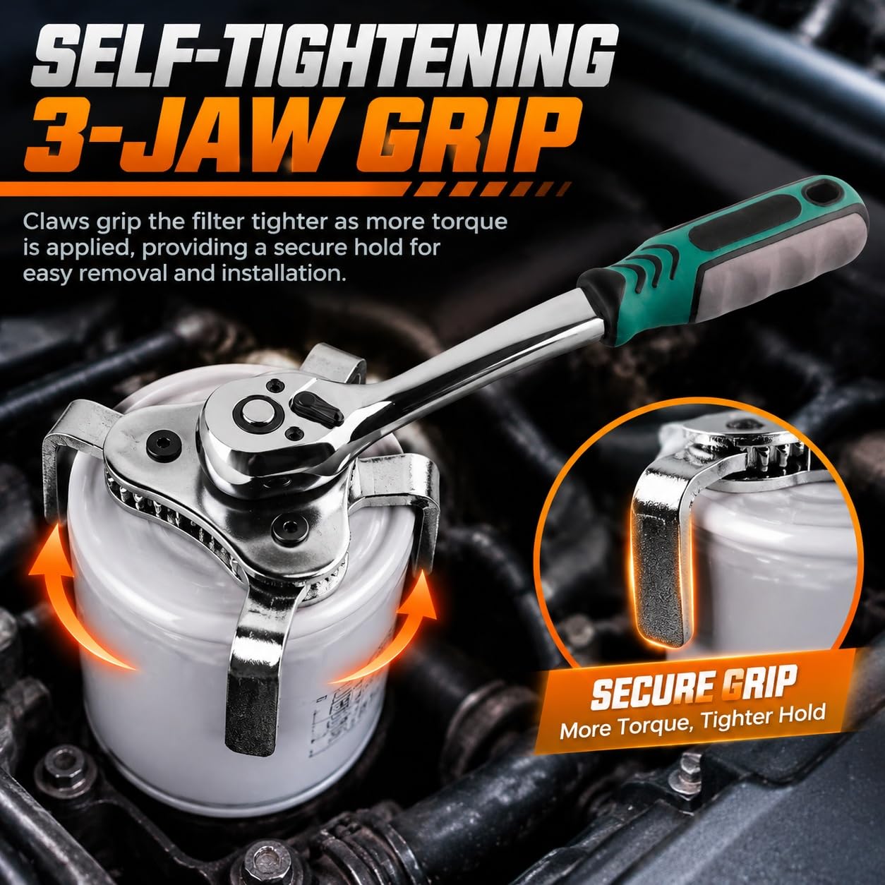 Moker ratchet detail highlighting 72-tooth quick-release for precise control