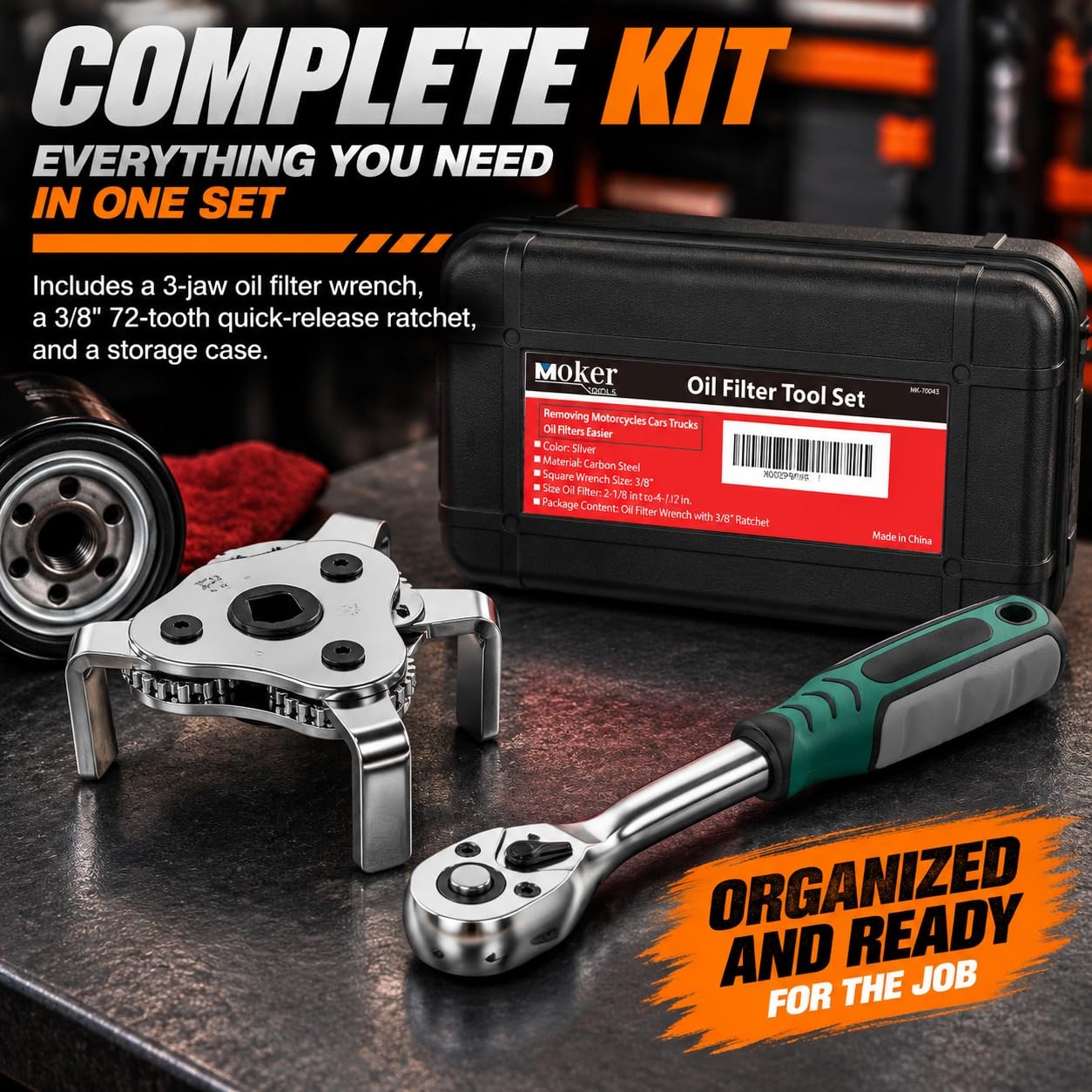 Moker storage case and contents organized for portability and protection